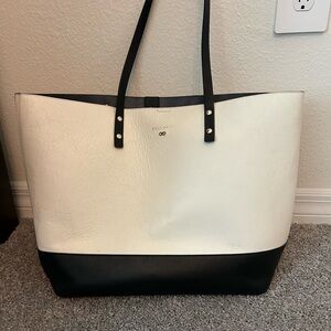 Cole Haan Leather Colorblock Tote Cream & Black Structured Shoulder Bag